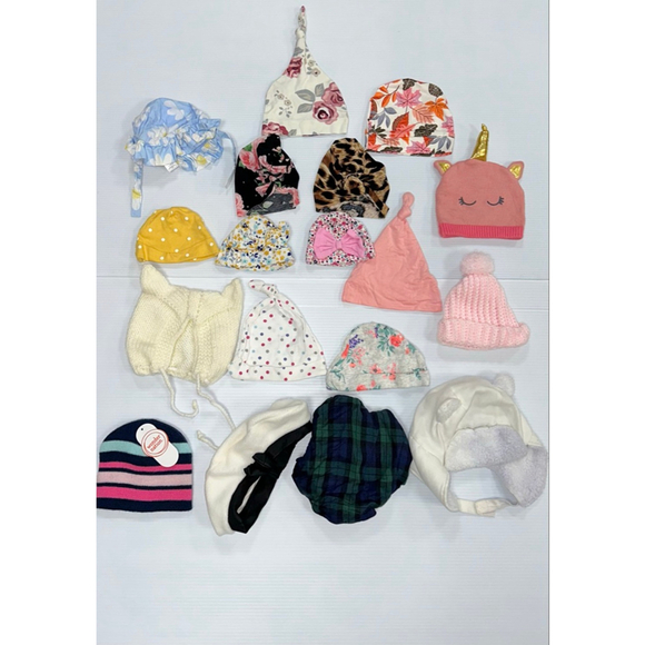 Lot of 18 Baby Girl Assorted Hats Bundle One Size Multi-color Pink - Picture 2 of 7